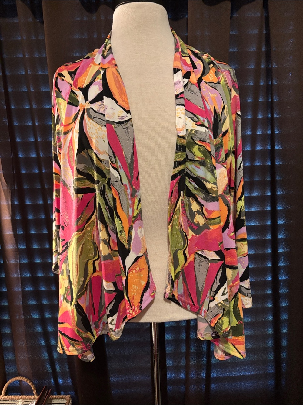 Zac & Rachel Women's Open Front Multi-Color Printed Lightweight Shawl Cardigan